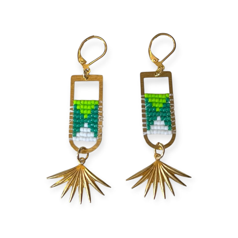 Green and White Dangle Earrings