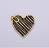 Gold-Filled Striped Enamel Heart Charms