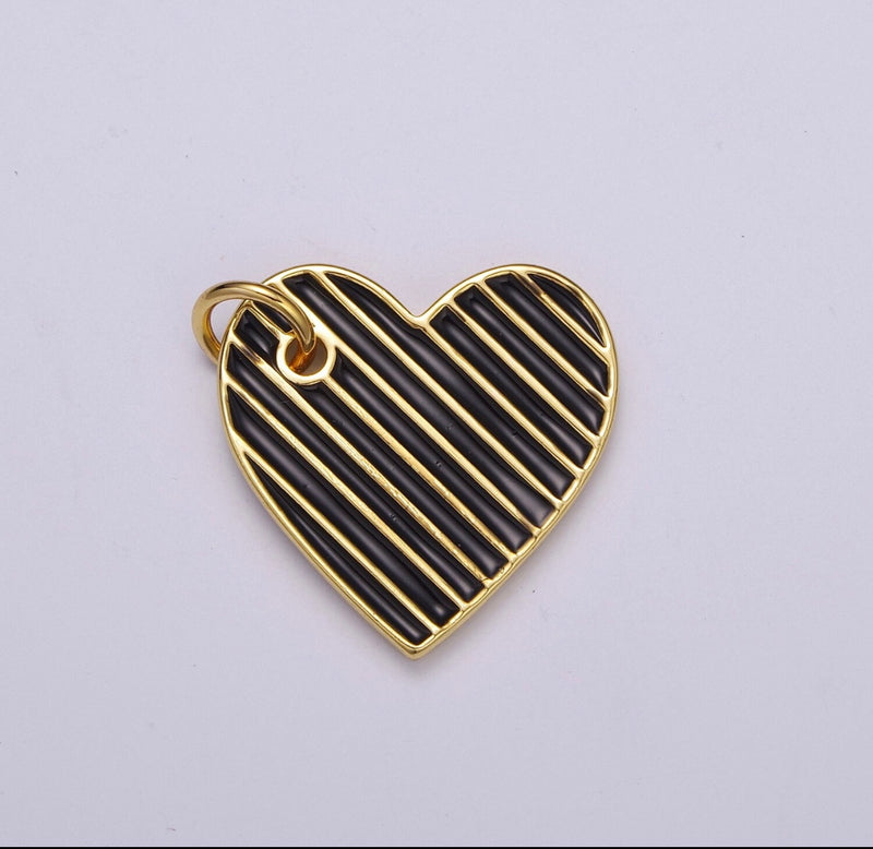 Gold-Filled Striped Enamel Heart Charms