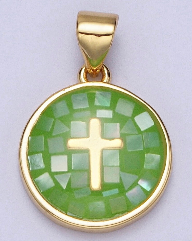 Gold-Filled and Mother of Pearl Cross Charm