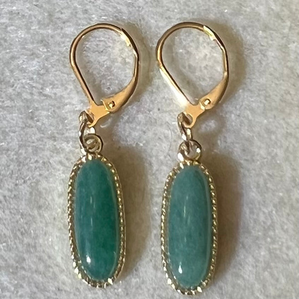 Green Aventurine Oval Drop Earrings