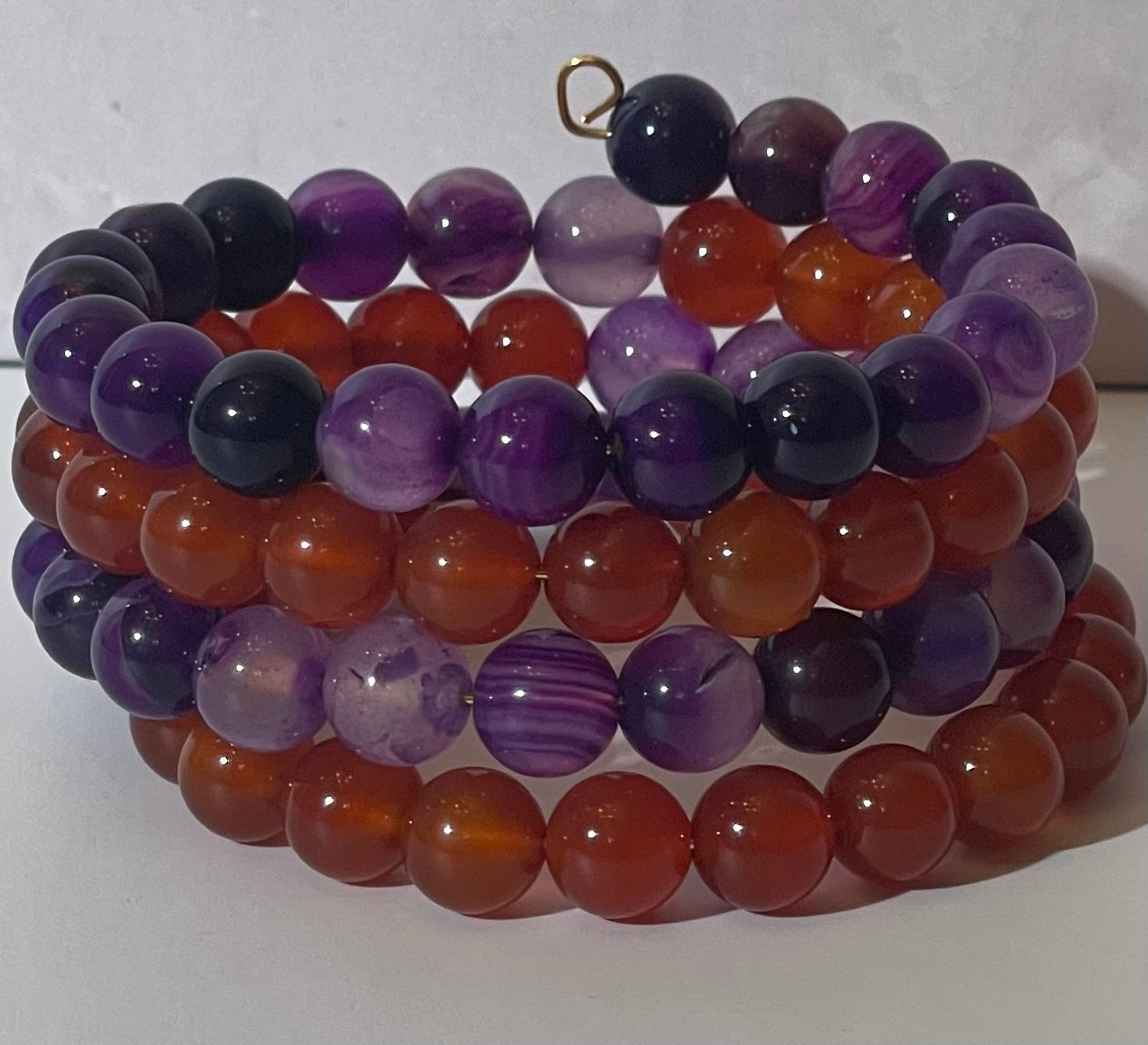 Carnelian and Purple Agate Coil Bracelet