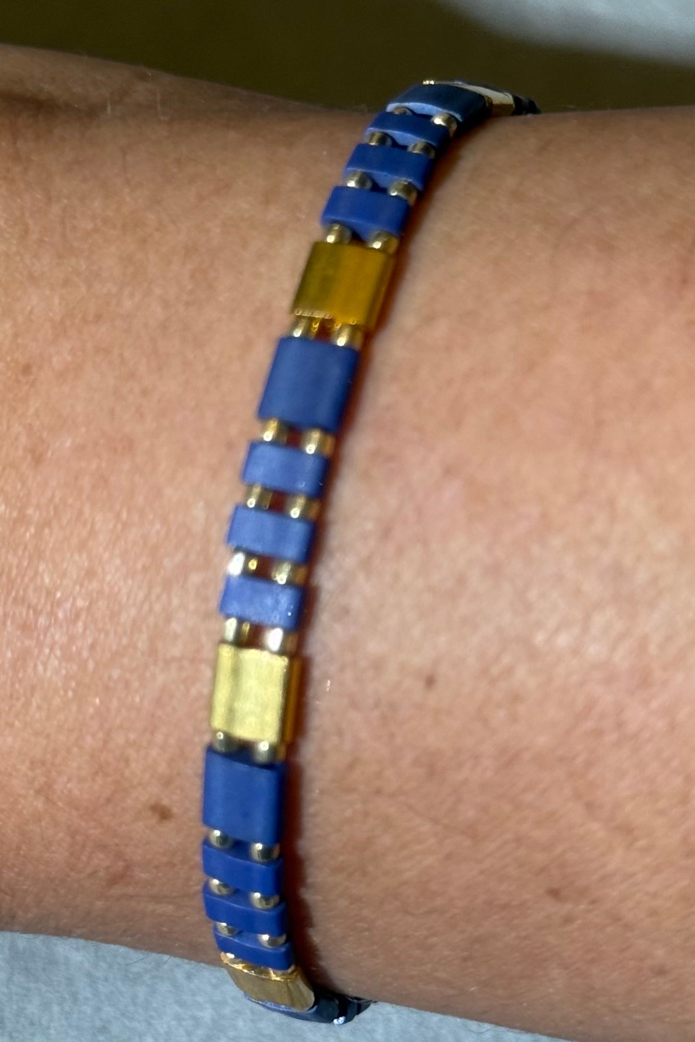 Blue and Gold Tila Bracelet