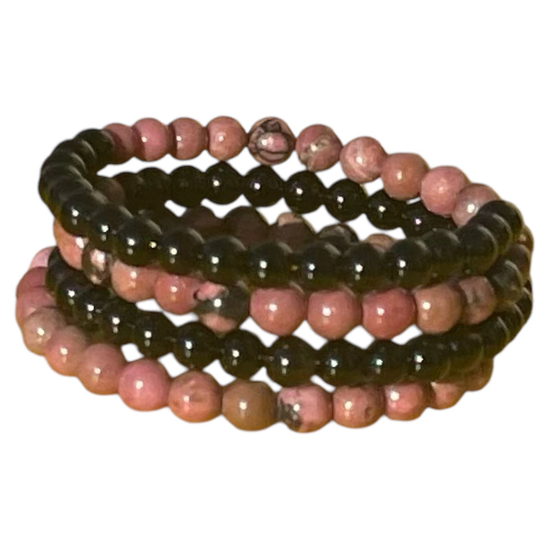 Onyx and Rhodonite Coil Bracelet