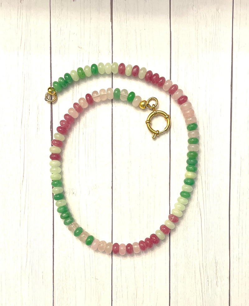 Pink, Green and White Jade Necklace