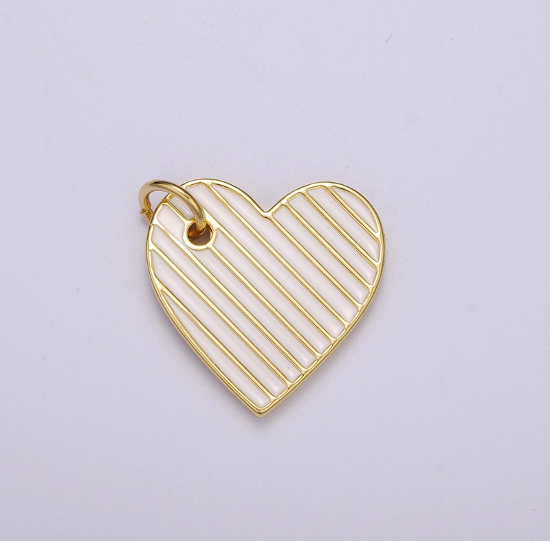 Gold-Filled Striped Enamel Heart Charms