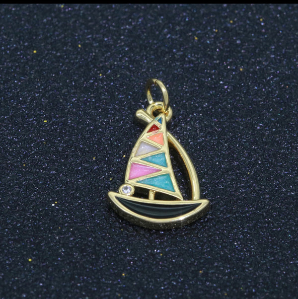 Gold-Filled and Enamel Boat Charm