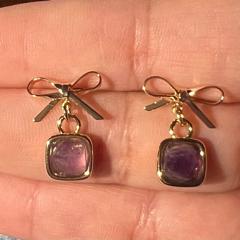 Bow and Gemstone Drop Earrings