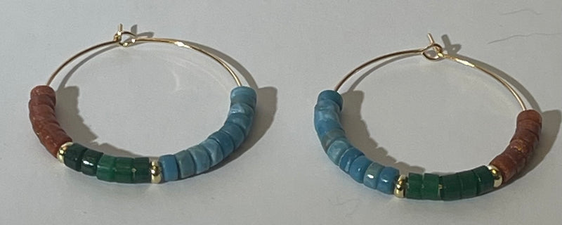 Sunstone, Larimar Quartz and Green Jade Hoops