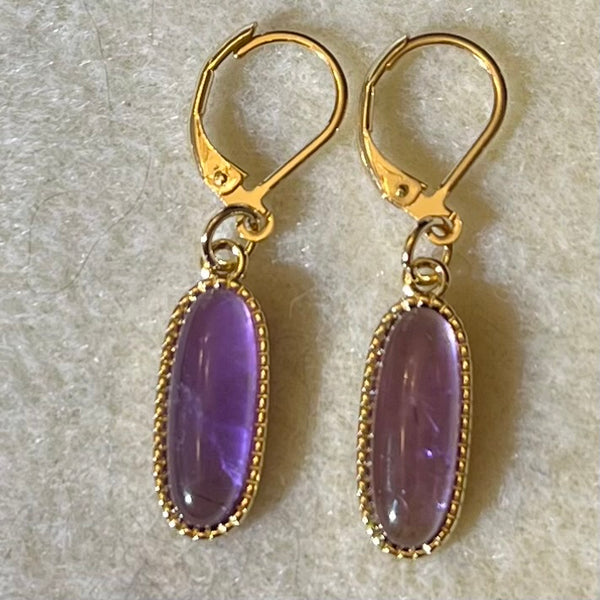 Amethyst Oval Drop Earrings