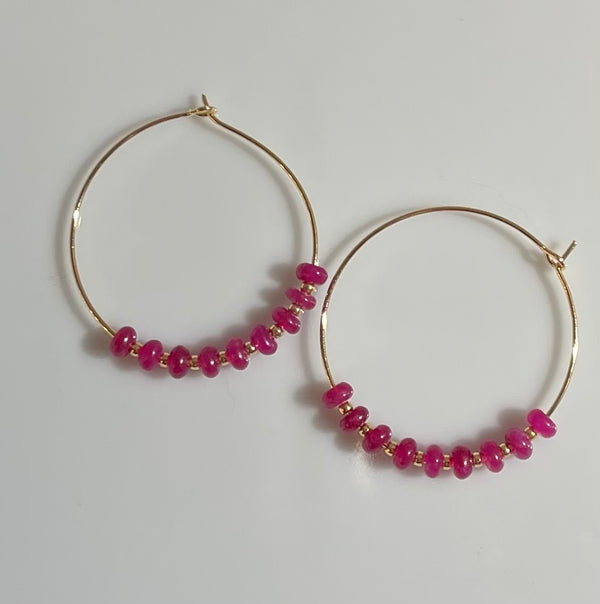 Gemstone and Gold Hoops