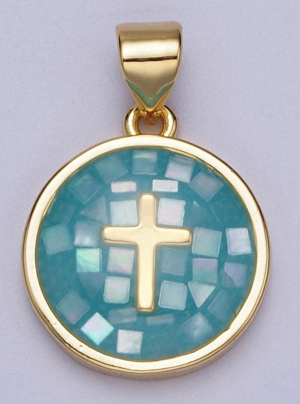 Gold-Filled and Mother of Pearl Cross Charm