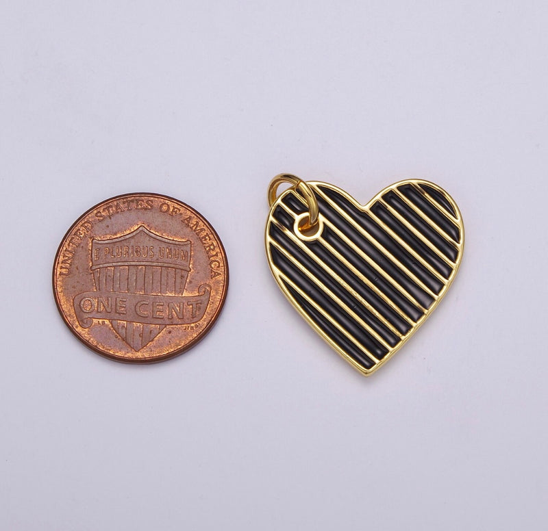 Gold-Filled Striped Enamel Heart Charms