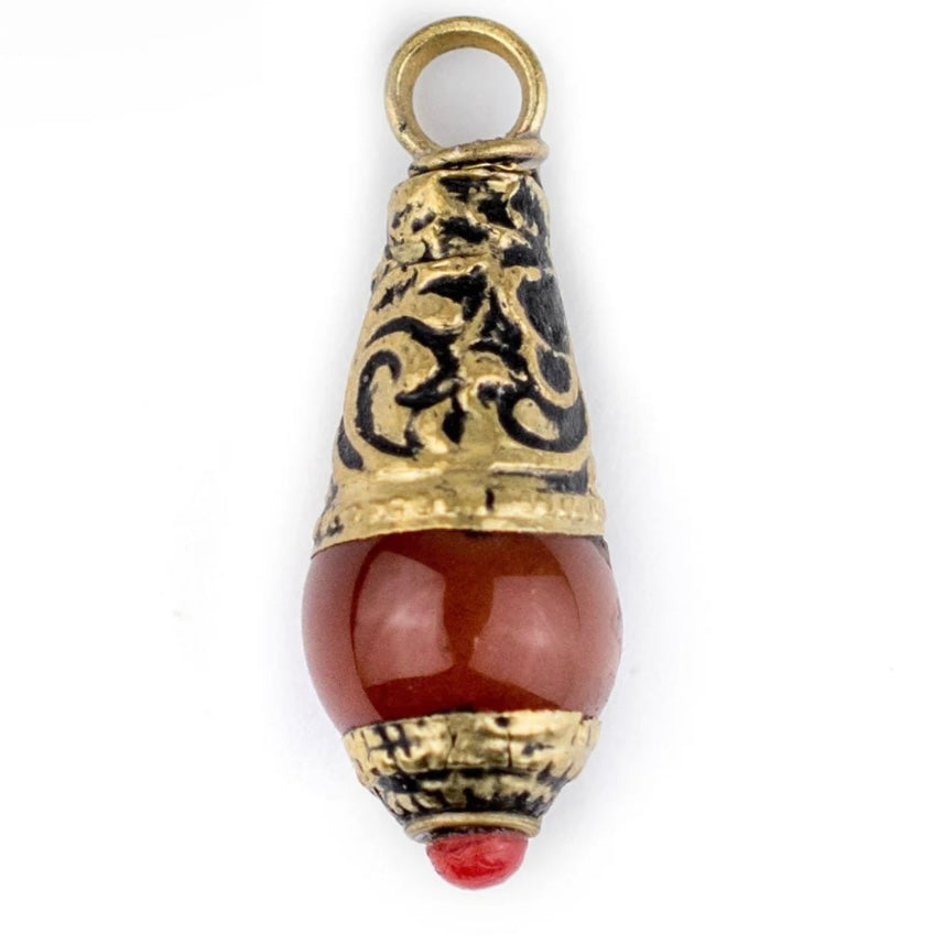 Carved Brass and Gemstone Charm