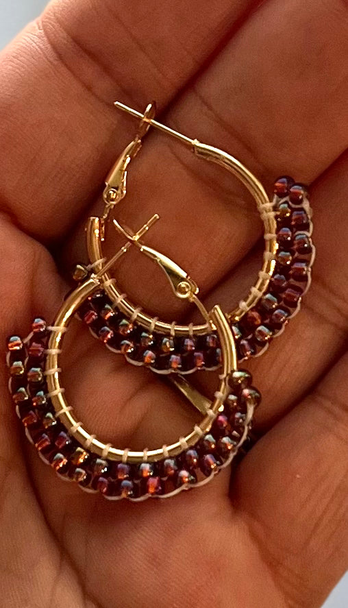 'Pomegranate' Beaded Hoops