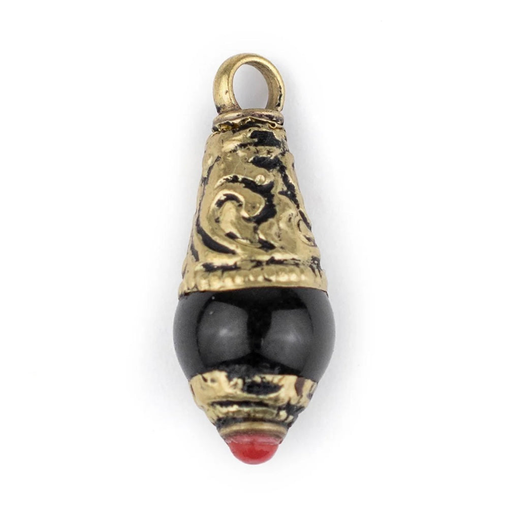 Carved Brass and Gemstone Charm