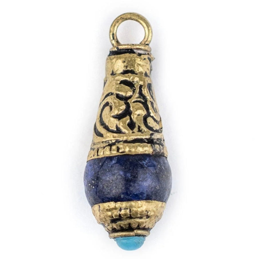 Carved Brass and Gemstone Charm