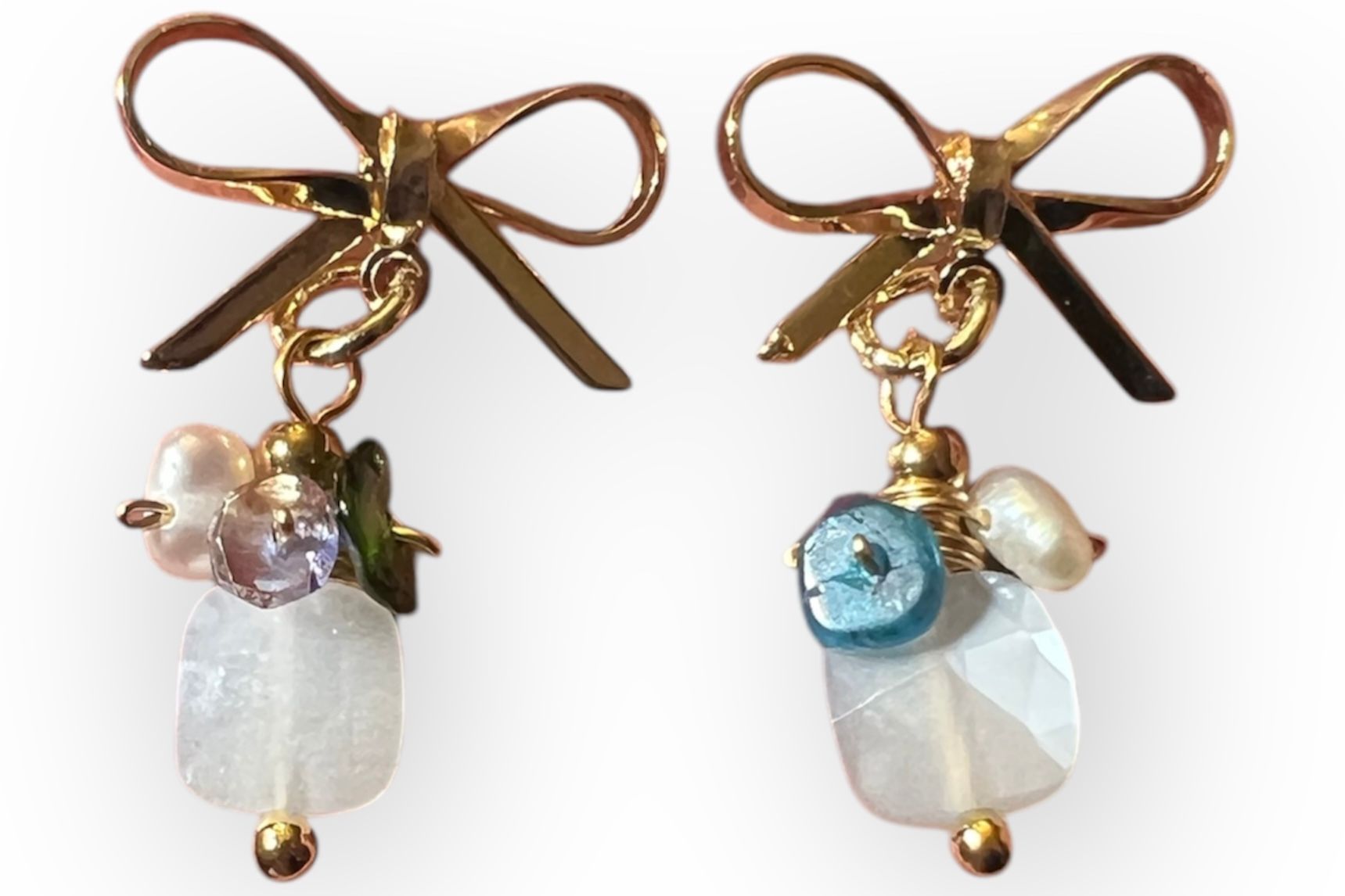 Gemstone Cluster Bow Earrings