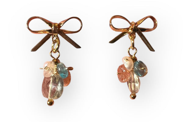 Gemstone Cluster Bow Earrings