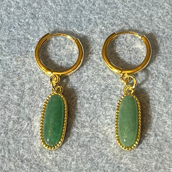 Green Aventurine Oval Drop Earrings