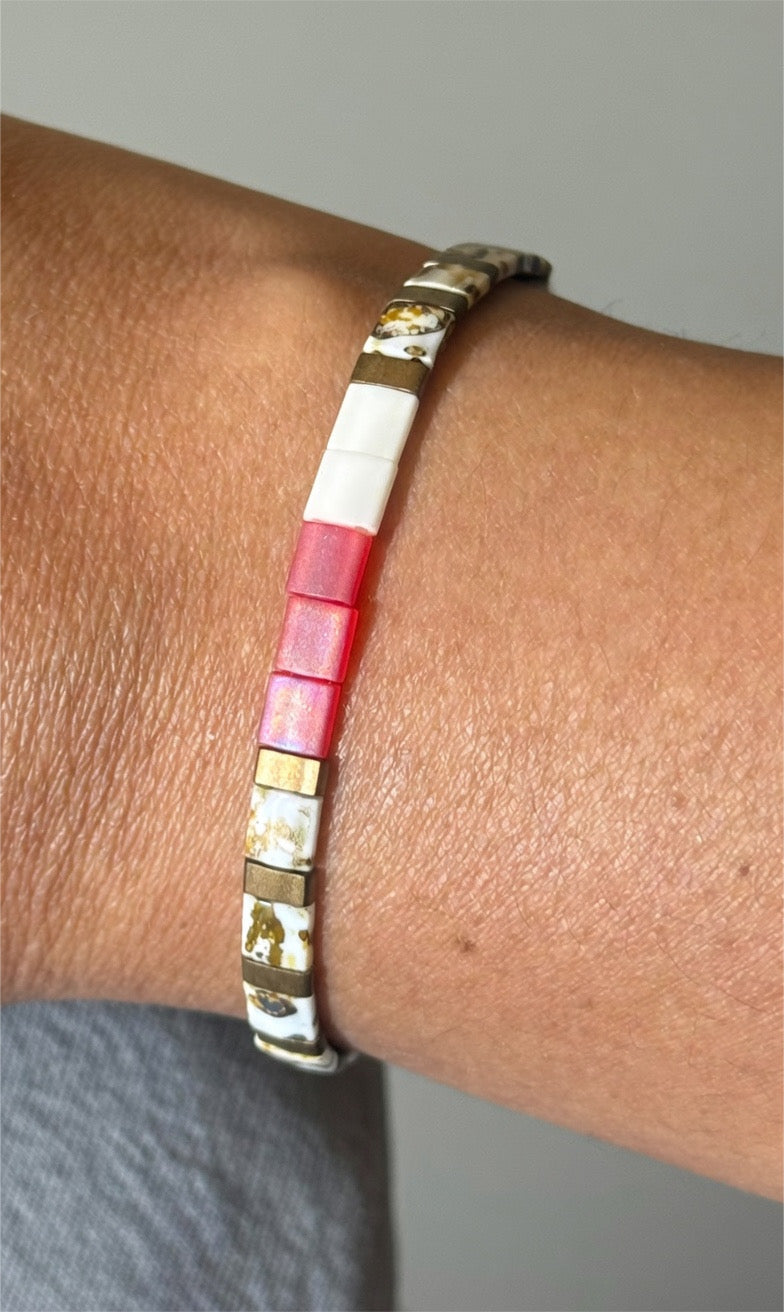 Red, Cream and Bronze Tila Bracelet