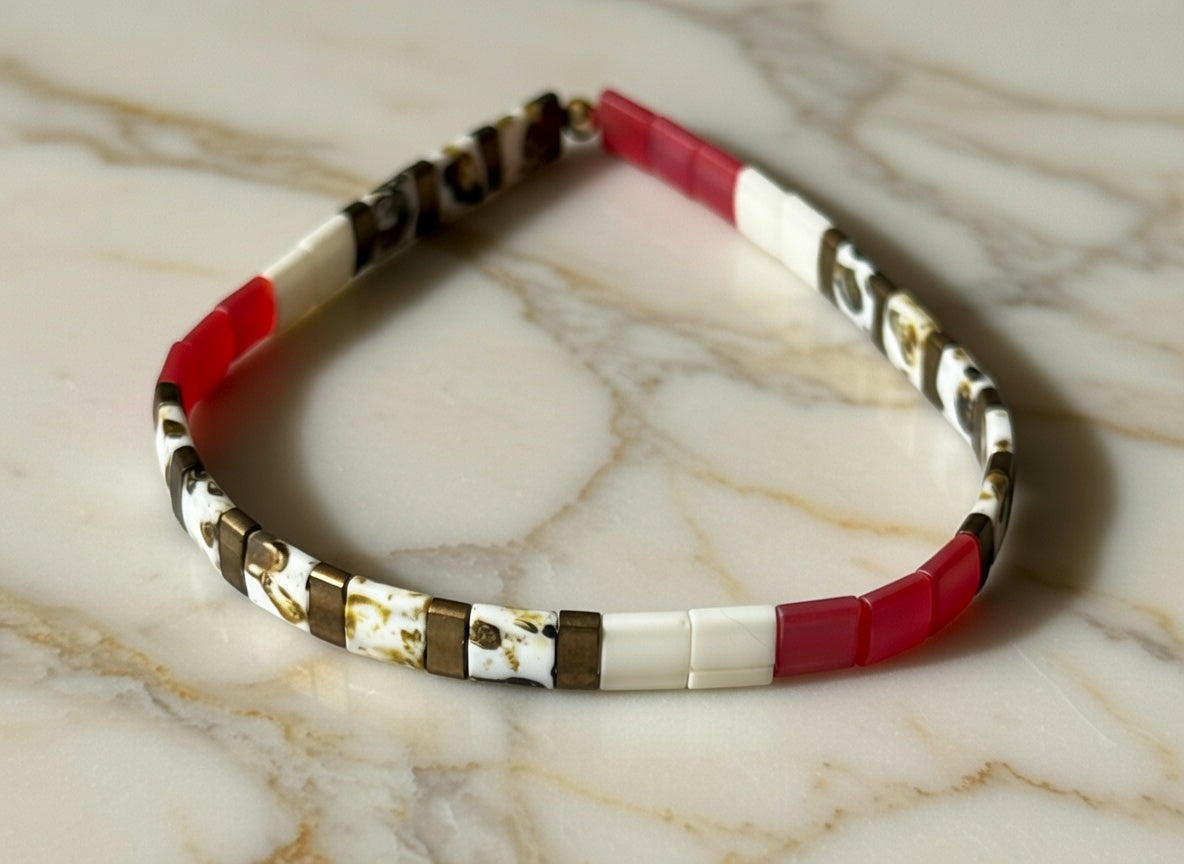 Red, Cream and Bronze Tila Bracelet