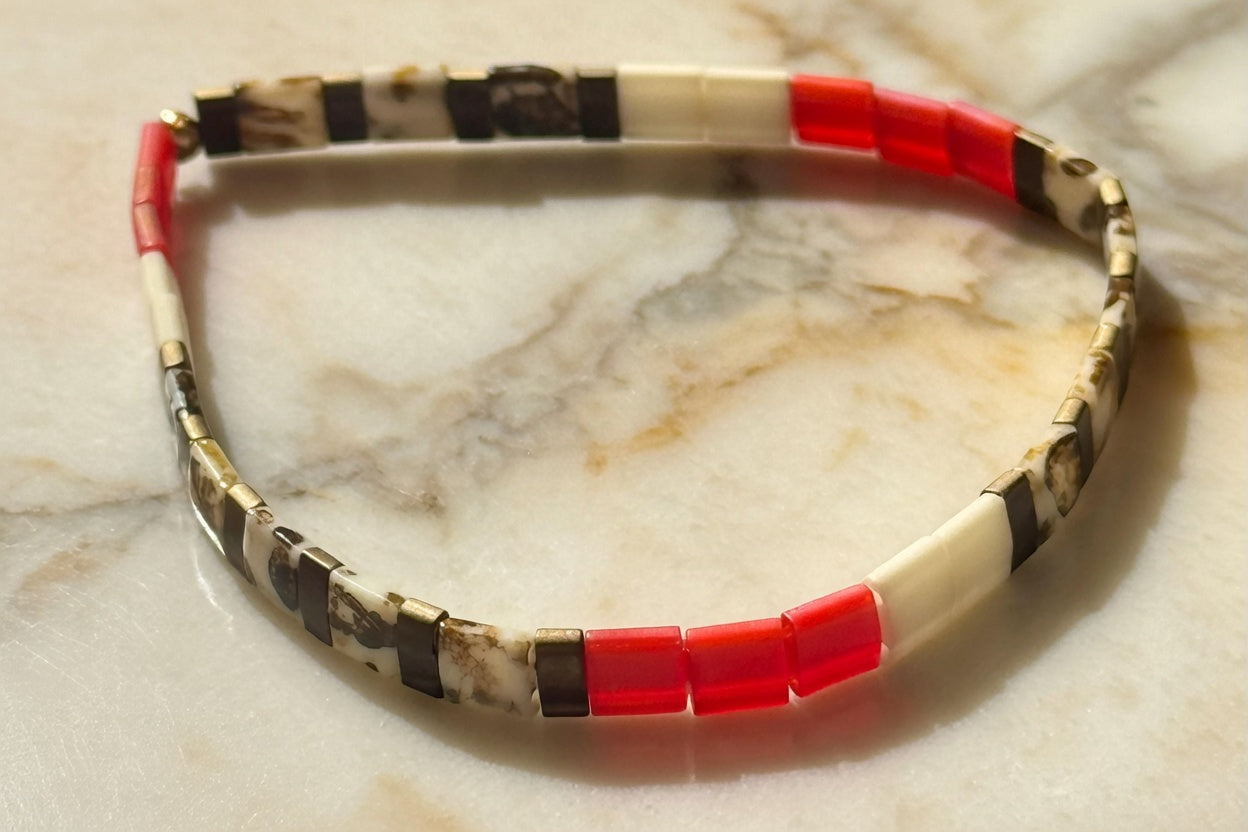 Red, Cream and Bronze Tila Bracelet