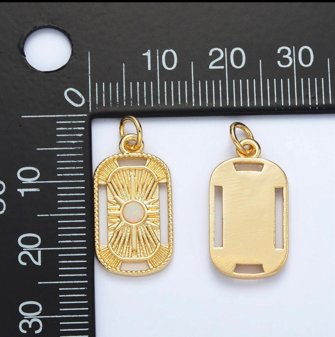 Open Rectangle Starburst Charm with Opal