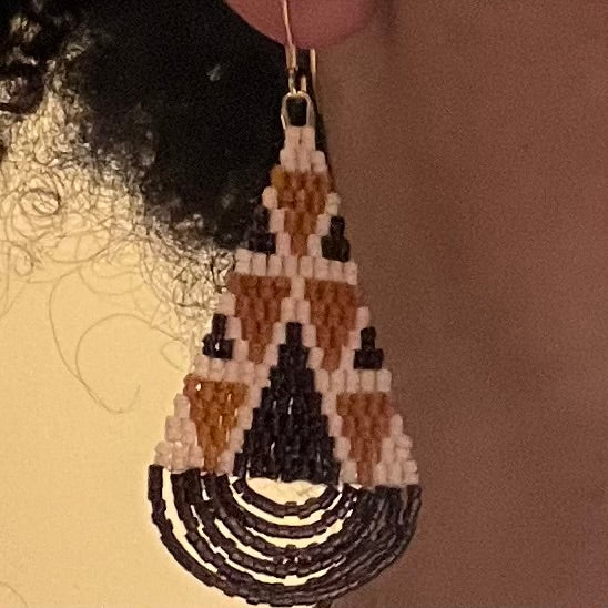 'Geometry' Teardrop Beaded Earrings (Pumpkin and Raspberry)