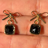 Bow and Gemstone Drop Earrings