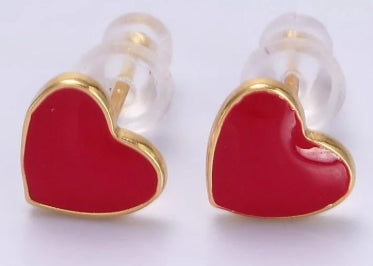 Gold-Filled Enamel Heart Stud Earrings