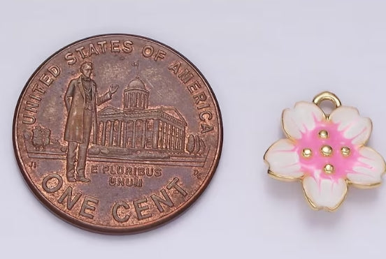 Gold-Filled and Enamel Sakura Charm