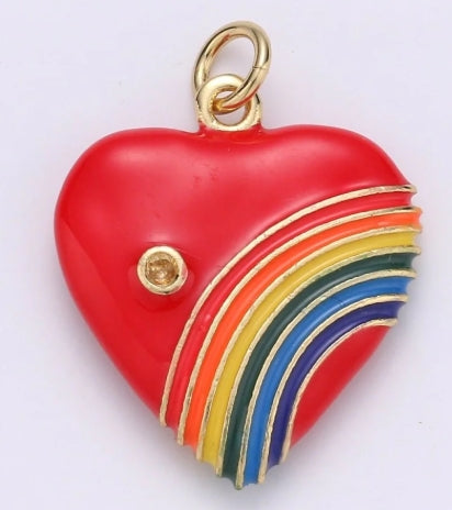 Gold-Filled and Enamel Retro Heart Charm