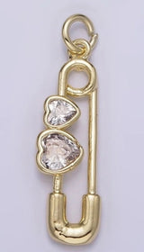 Gold Filled Double Clear CZ Heart Safety Baby Pin Charm