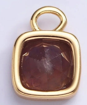 Gold-Filled Square Faceted Gemstone Charm