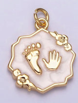 Gold Filled Baby Hand and Feet Enamel Charm