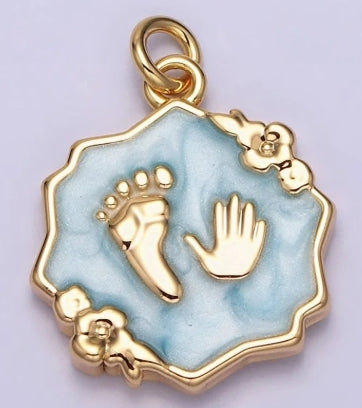 Gold Filled Baby Hand and Feet Enamel Charm