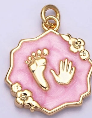 Gold Filled Baby Hand and Feet Enamel Charm