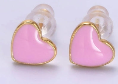 Gold-Filled Enamel Heart Stud Earrings