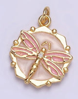 Gold- Filled and Enamel Octagonal Dragonfly Charm