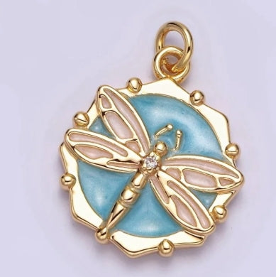 Gold- Filled and Enamel Octagonal Dragonfly Charm