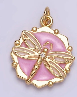 Gold- Filled and Enamel Octagonal Dragonfly Charm