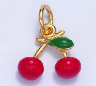 Gold-Filled and Enamel Cherries Charm