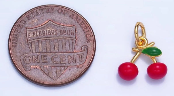 Gold-Filled and Enamel Cherries Charm