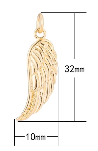 Gold Filled Angel Wing Charm, 32 mm