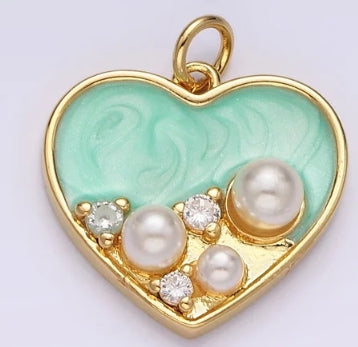 Gold-Filled and Enamel Heart with Pearls Charm