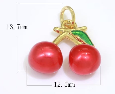 Gold-Filled and Shiny Enamel Cherry Charm