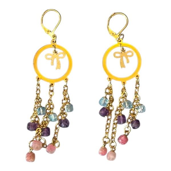 Triple Gemstone Earrings