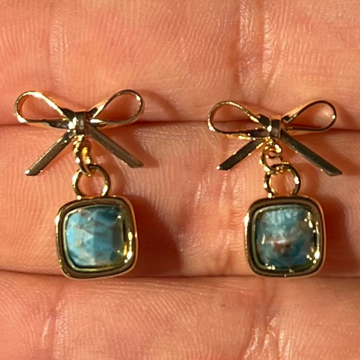 Bow and Gemstone Drop Earrings