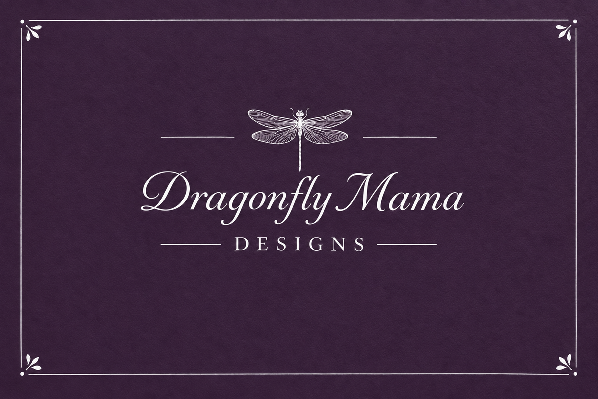 Dragonfly Mama Designs gift card artwork - all white accents